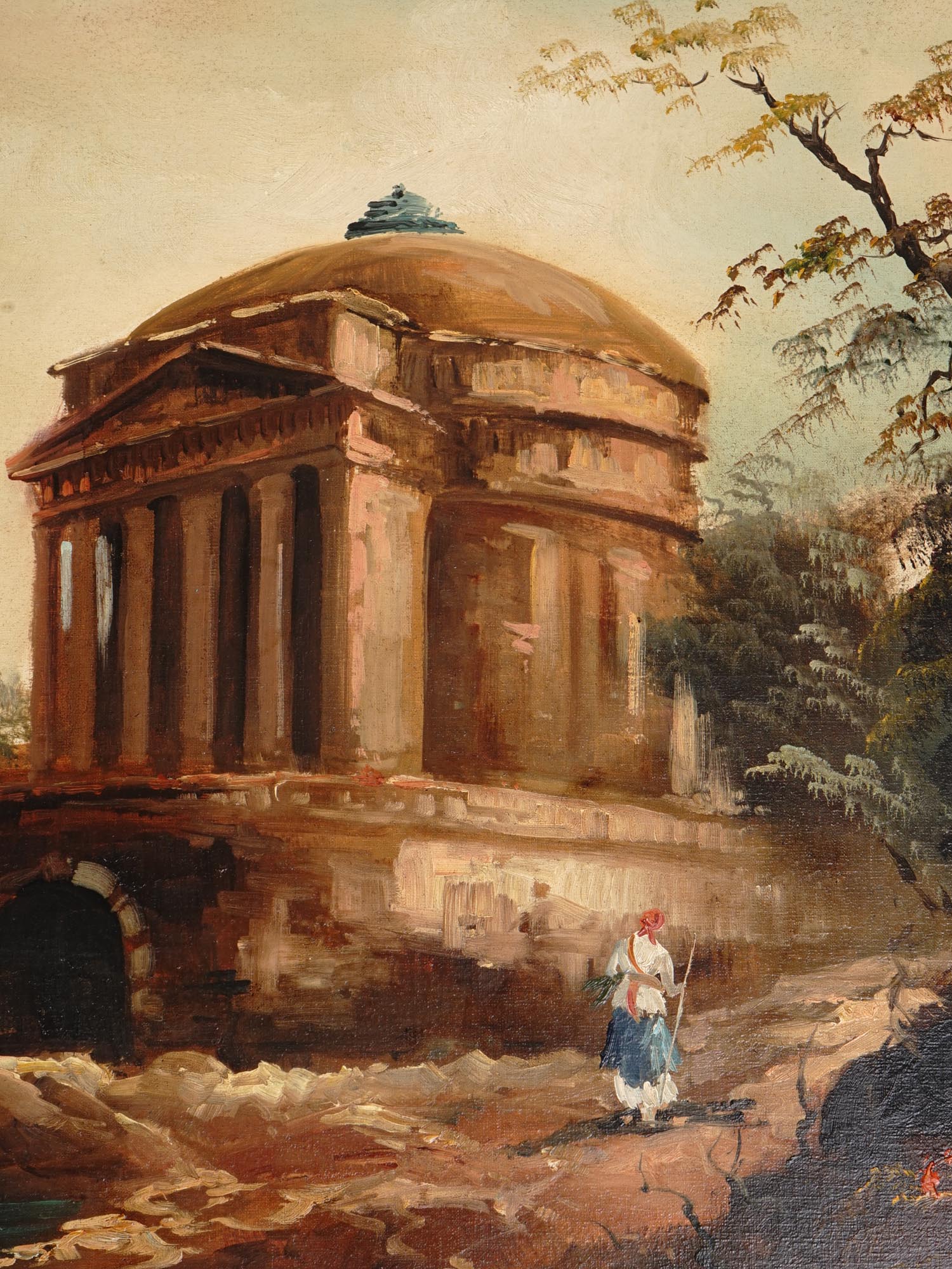 OIL PAINTING ITALIAN LANDSCAPE WITH RUINS SIGNED PIC-2